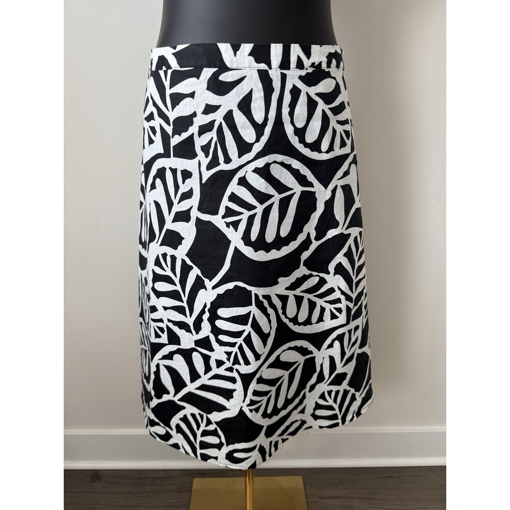 Richard Malcolm Women's 10 Black White Palm Leaf Linen A-Line Skirt Classy